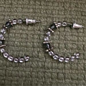 Silver and Blue Beaded Hoop Earrings